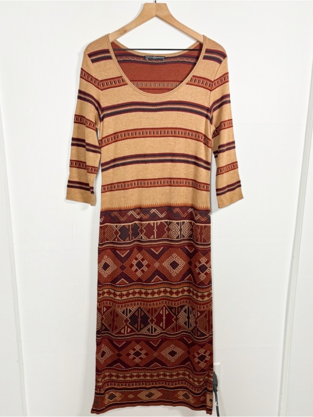 PERUVIAN CONNECTION Jacquard Knit Southwestern Pima Cotton Aztec Maxi Dress Sz M